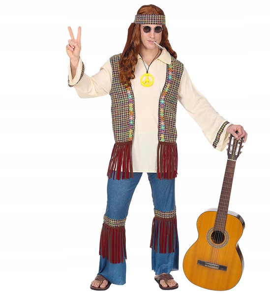 Kostým Hippie Hipis Dětská Mřížka Květiny Hippi S