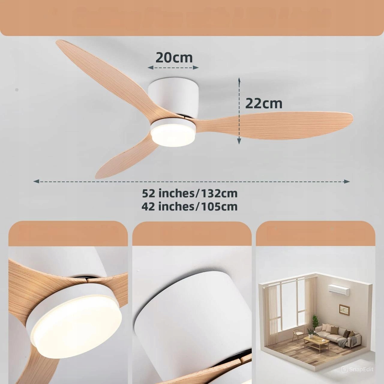 WENTYLATOR SUFITOWY WIATRAK LAMPA LED SUFITOWA Z WENTYLATOREM 132CM +PILOT Funkcje timer