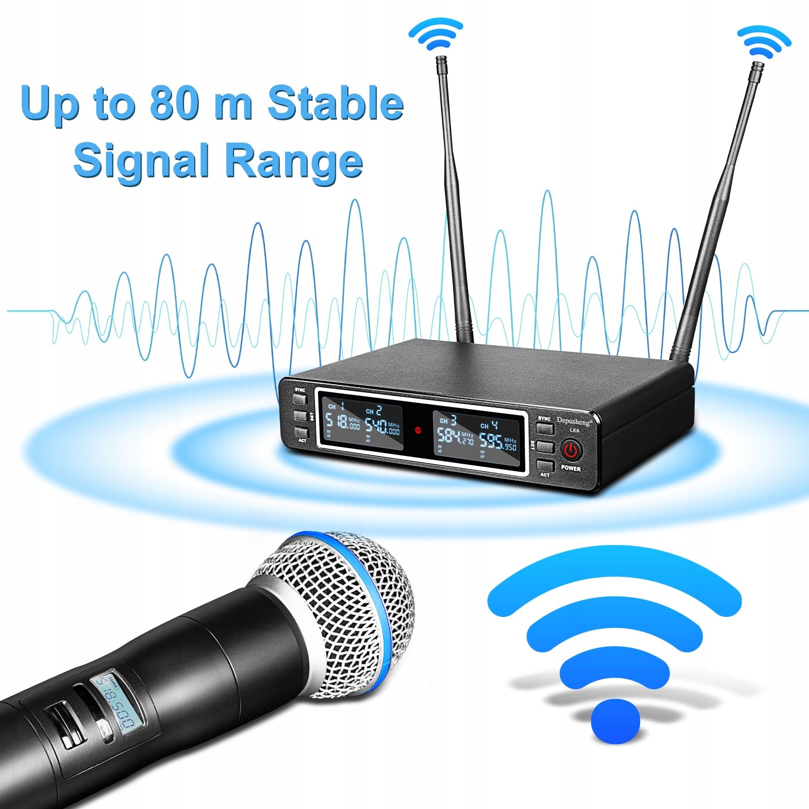 DEPUSHENG LK4 Pro Bezprzewodowy System Mikrofonowy 4-Kanałowy UHF Zestaw — miniatura 2