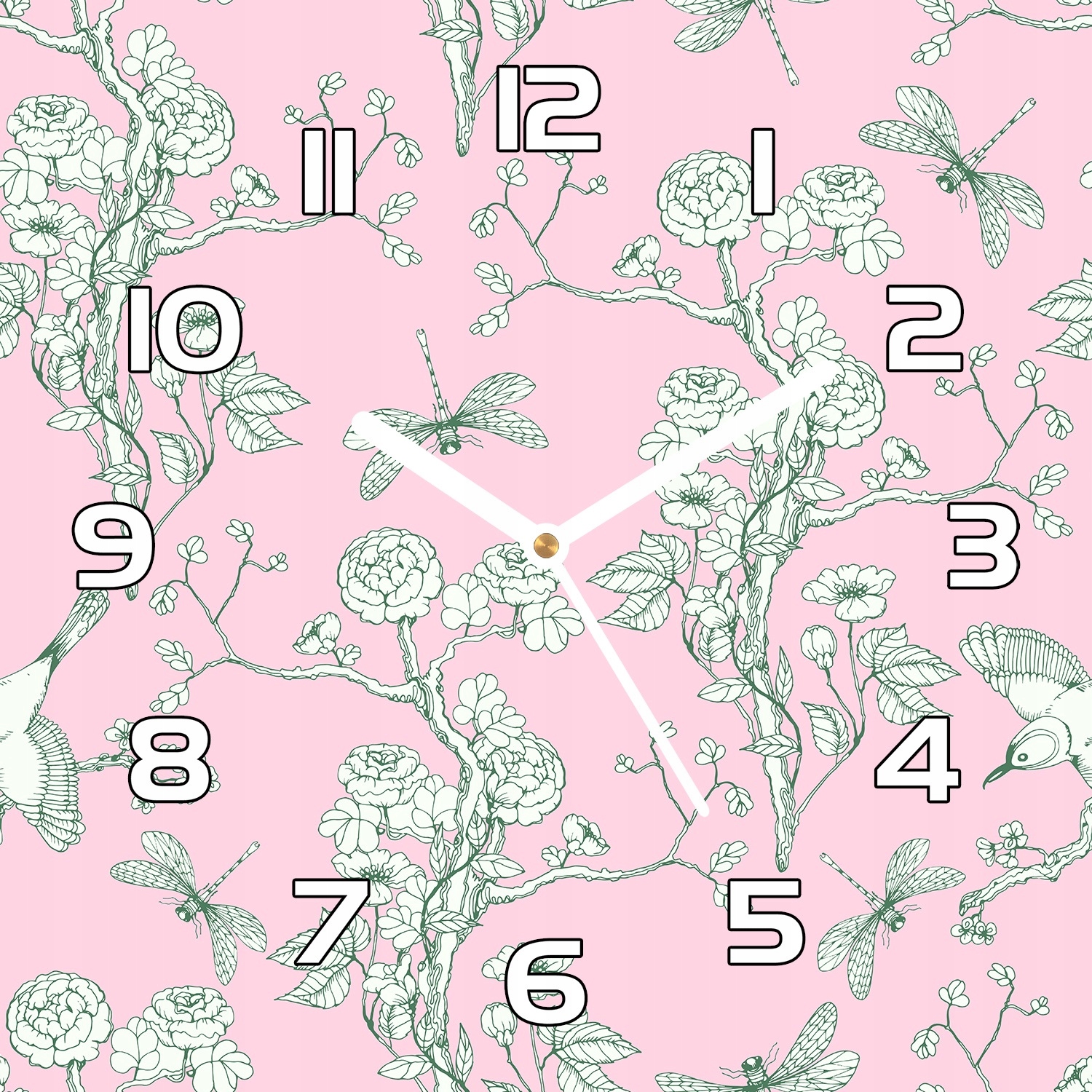 

Cichy zegar szklany Natura na różowym tle 30x30 cm