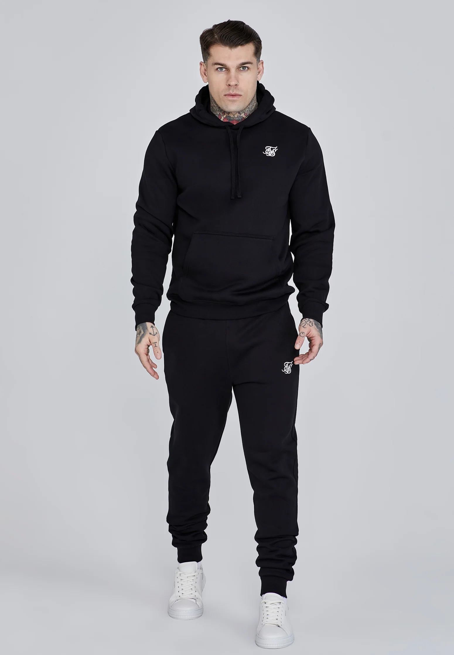 Siksilk pánské černé bavlněné zateplené tepláky SS-28539 komplet velikost S
