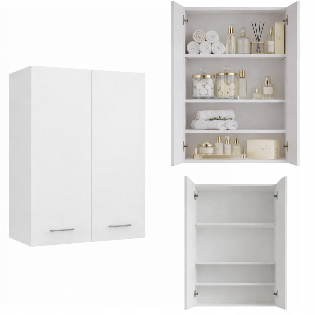 Szafka Łazienkowa Wisząca Półki Drzwi Biały Matowy 64x90x30 cm do Łazienki
