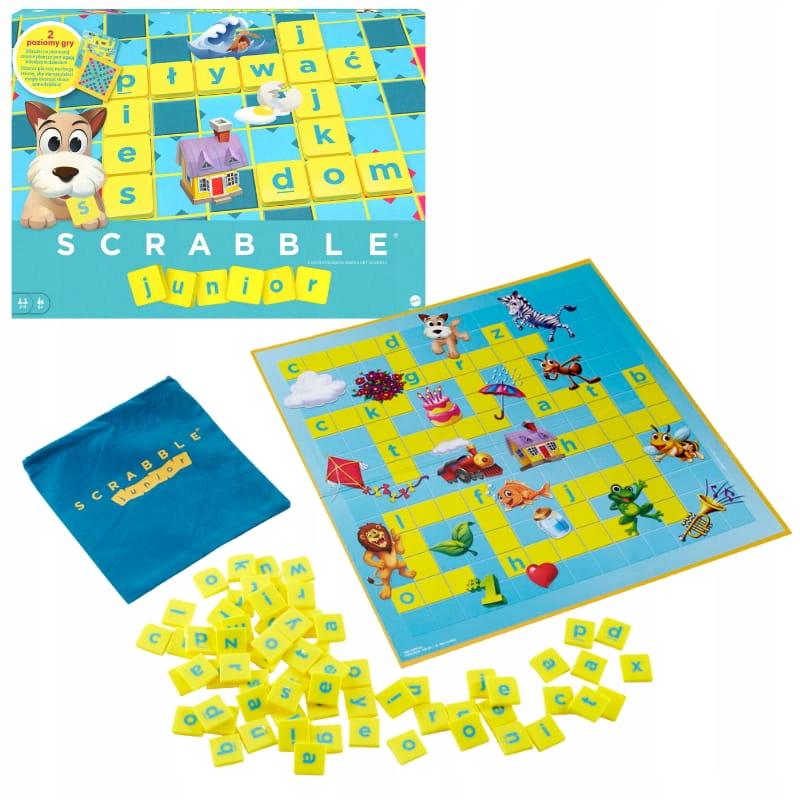SCRABBLE JUNIOR GRA TOWARZYSKA RODZINNA EDUKACYJNA PLANSZOWA DLA DZIECI 6+