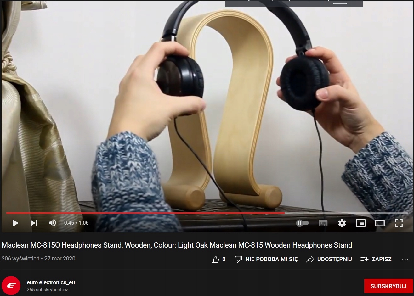 DREWNIANY STOJAK NA SŁUCHAWKI NAUSZNE PODSTAWKA Materiał dominujący drewno