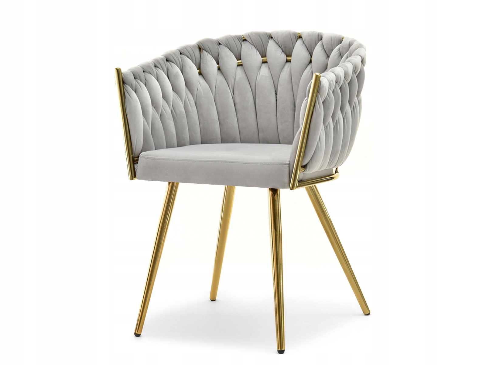 STYLOWY FOTEL Z PLECIONYM WELUREM ROSA SZARY ZŁOTY Wysokość siedziska 49 cm