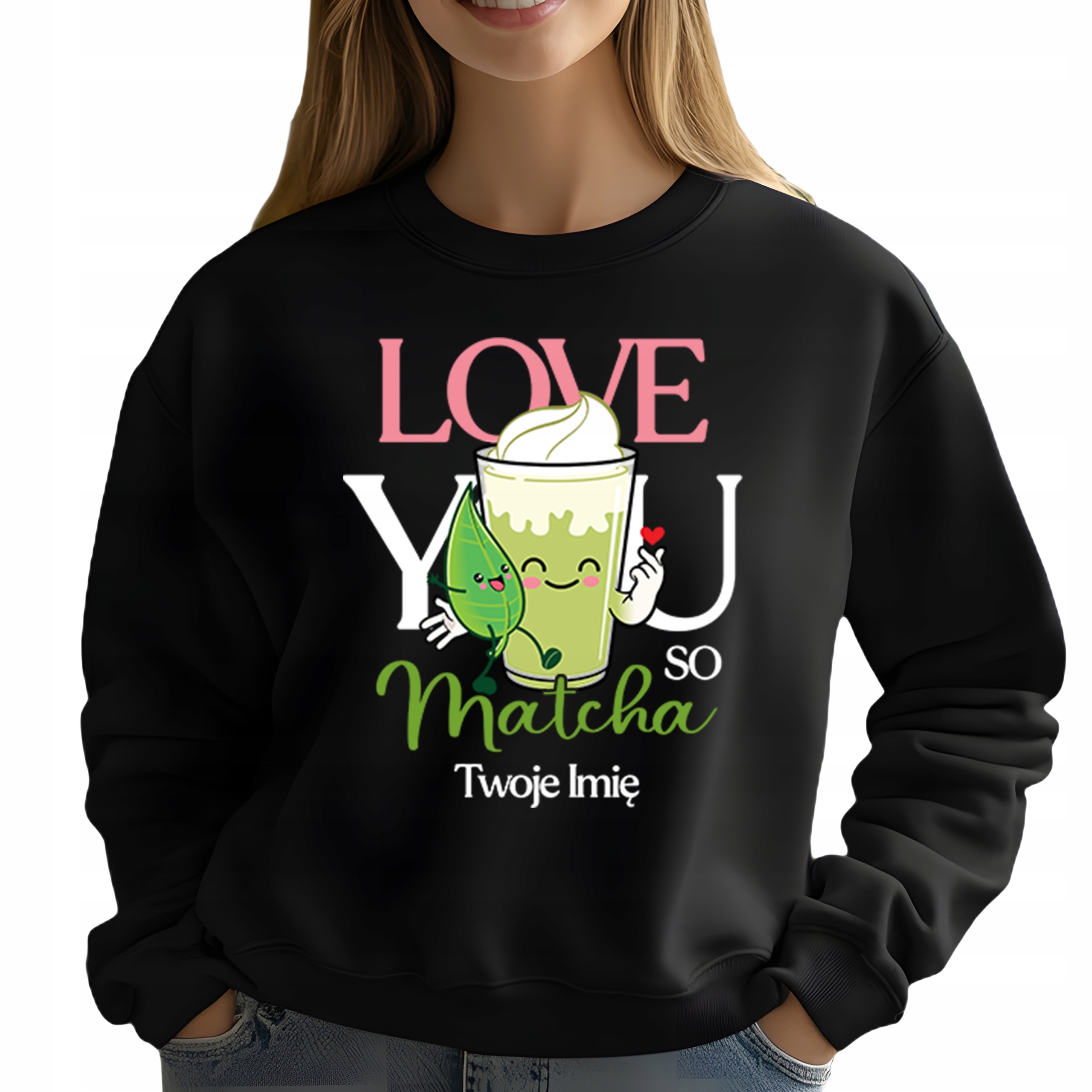 Mikina Černá Módní pro milovnici Matchy Love You Matcha Jméno S
