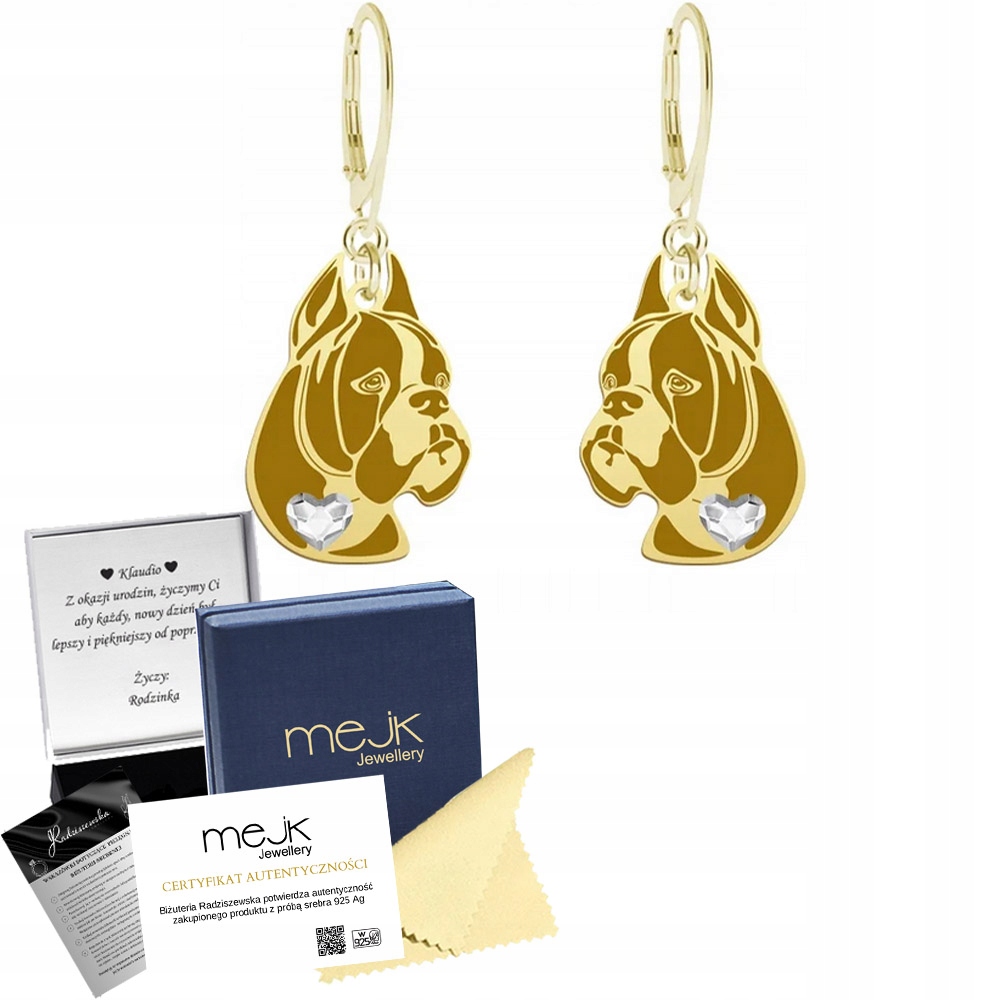 Náušnice Zlaté s německým psem Boxer 925 Šperky Dárek Gravírování Bonus