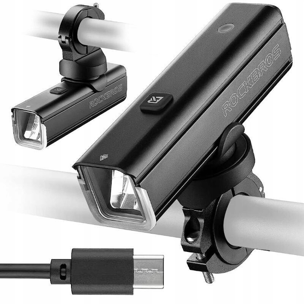 ROCKBROS LAMPKA ROWEROWA PRZEDNIA MOCNA BATERIA Z KABLEM USB C / USB A Stan opakowania oryginalne