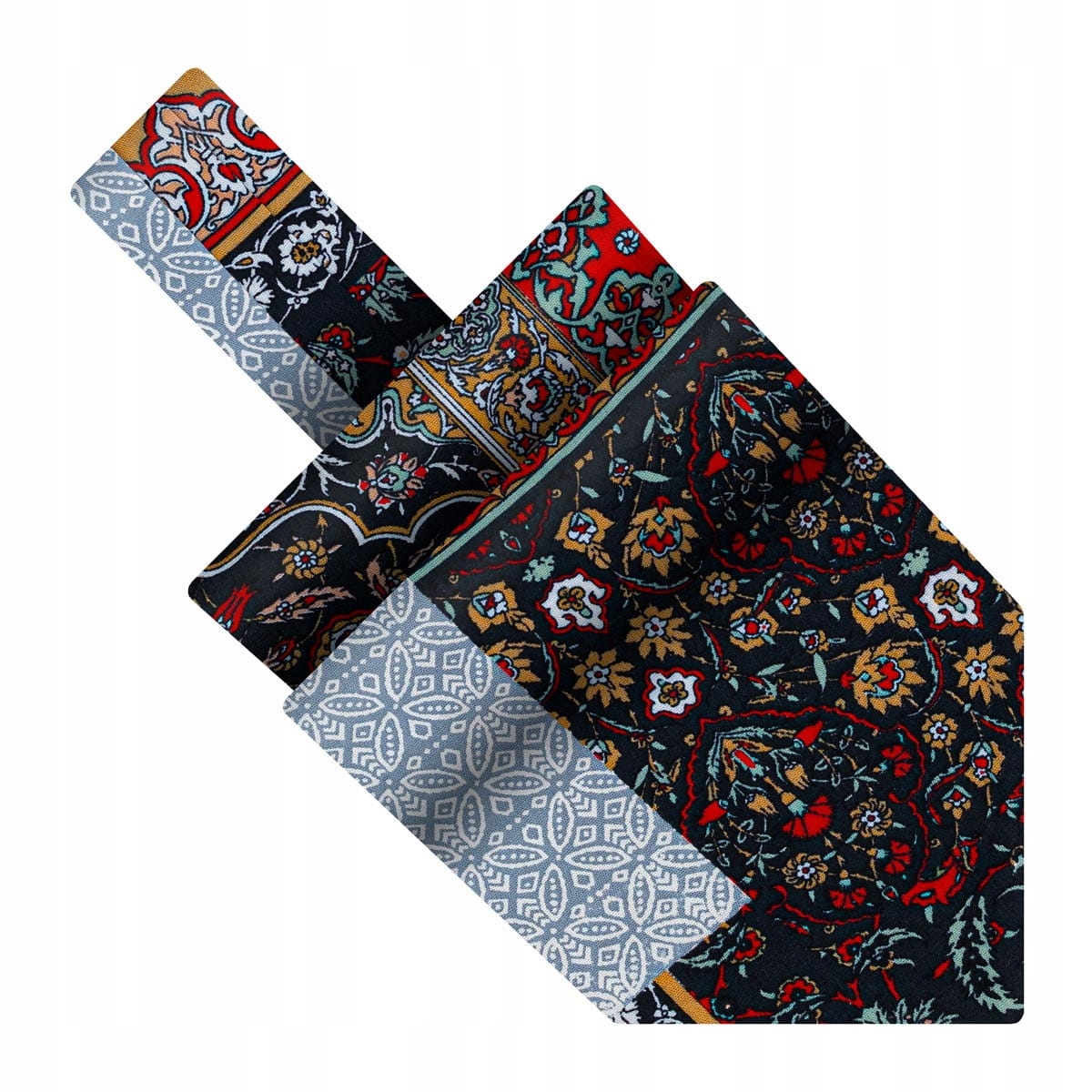 Grafitový bavlněný fular s květinami a vory patchwork Em