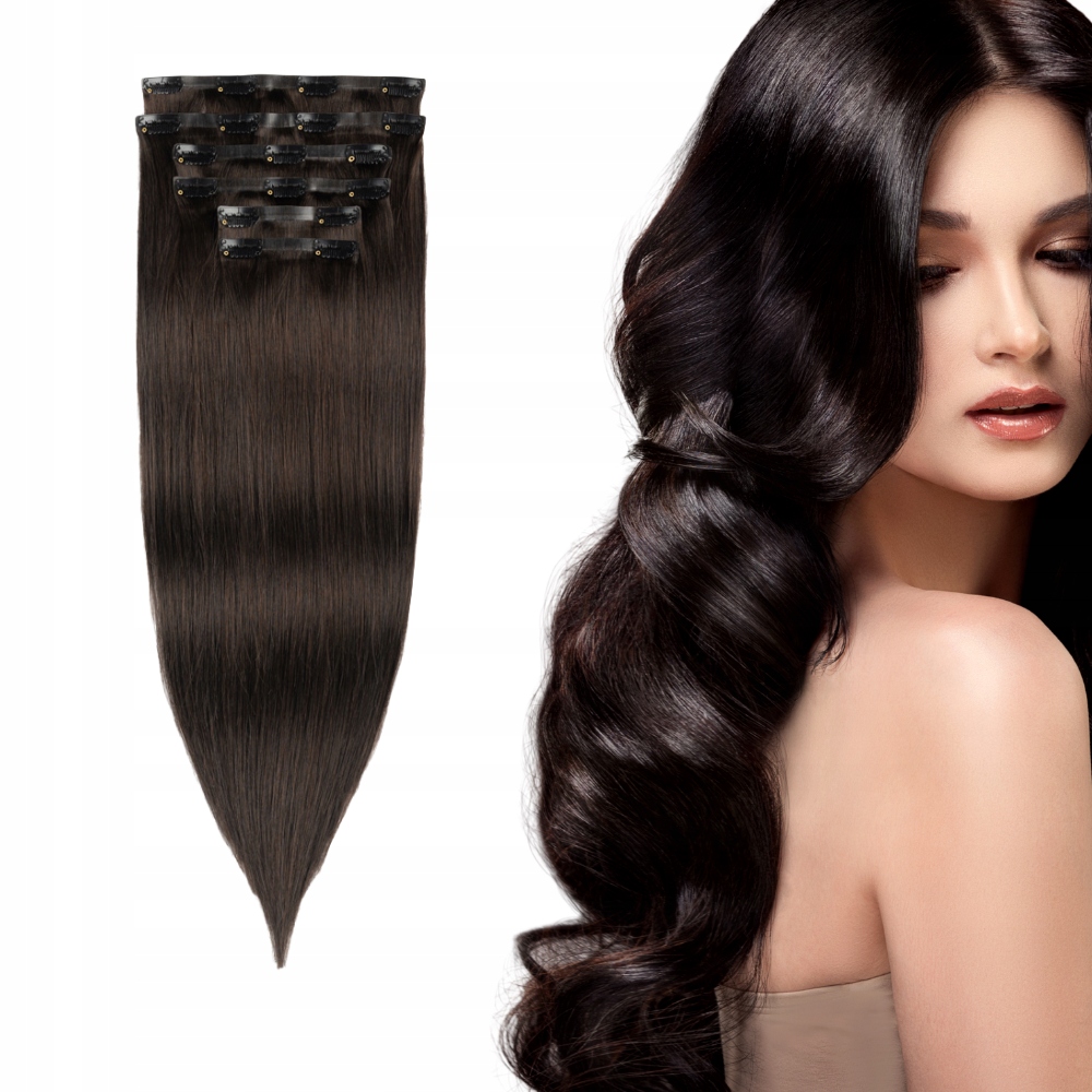 Bezešvé Clip In přírodní vlasy 50 cm 6 Pásků #1B