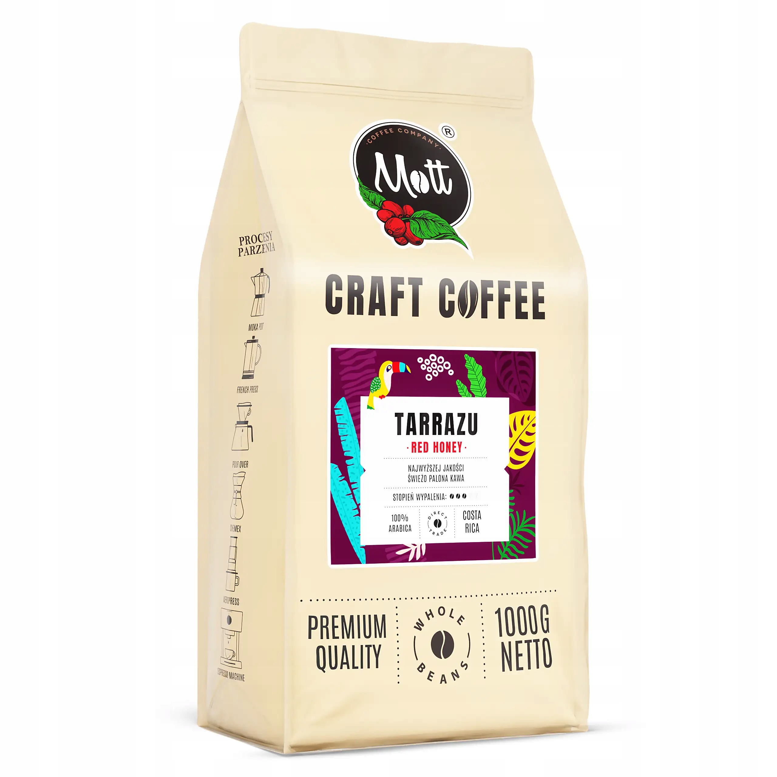 Kawa Ziarnista 1kg Kostaryka Tarrazu Red Honey Arabica Speciality Miodowa