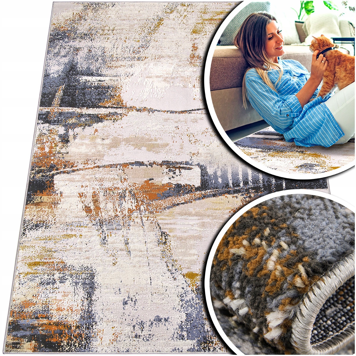 Šedý Koberec Do Obývacího Pokoje Laila Béžová Tmavě Modrá Koberec Do Ložnice Loft 240x340