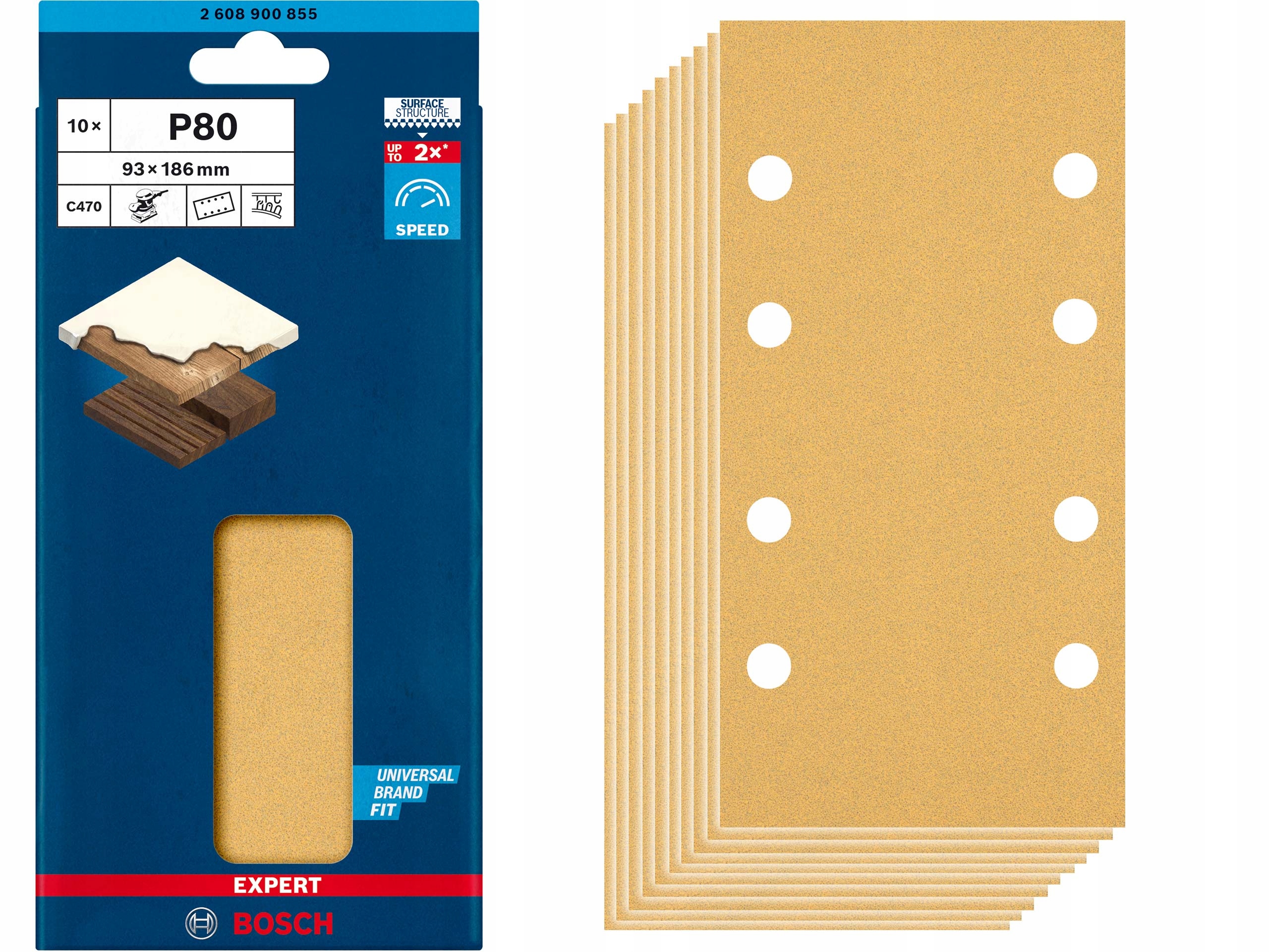 Bosch papier ścierny 93x186mm P80 8 otworów Expert C470 10szt