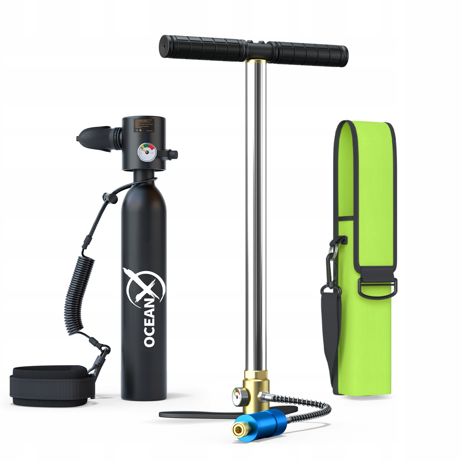 Sada mini láhve na potápění 0,5 l s pumpičkou a taškou pro dospělé OceanX