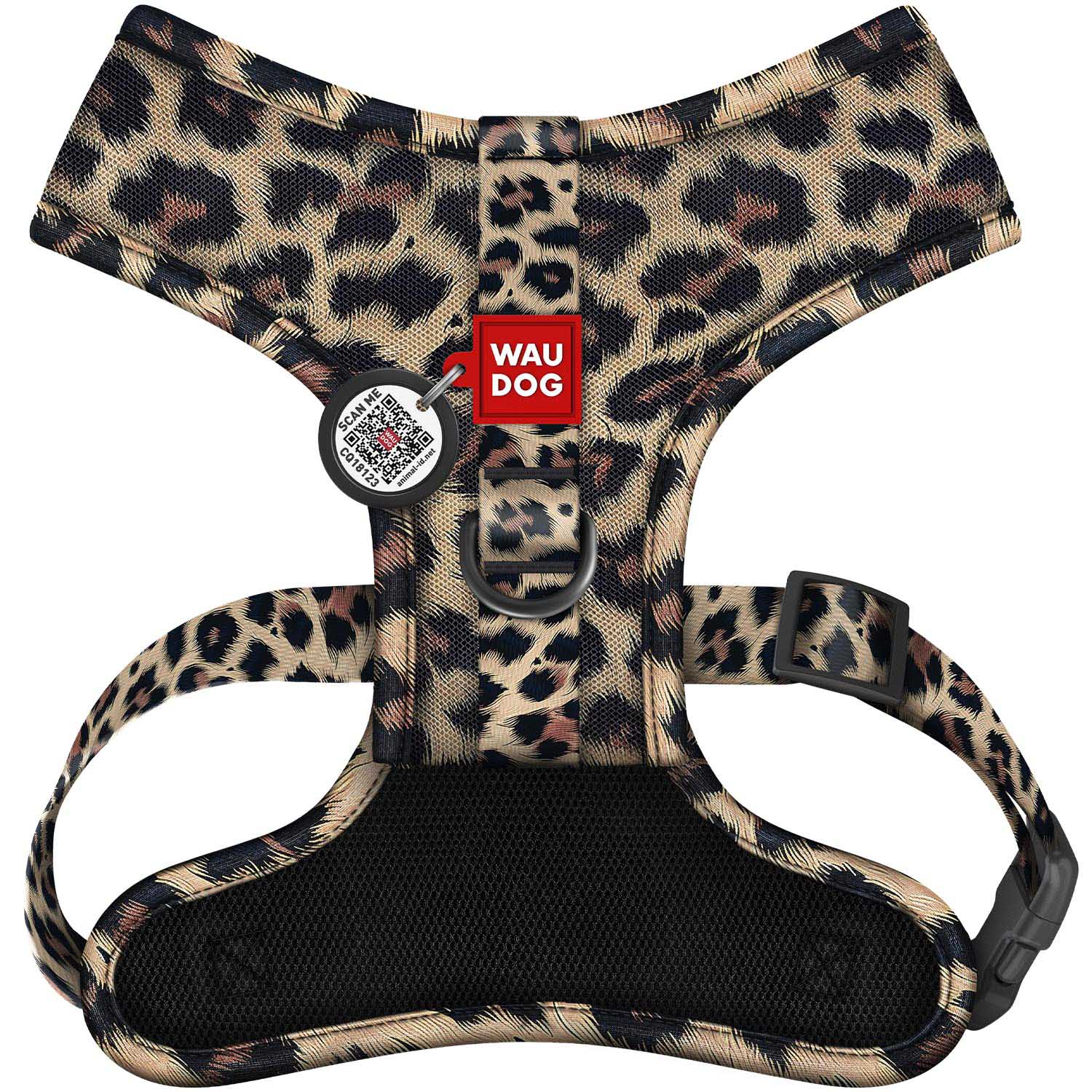 Levně Waudog Mesh postroj pro psa prodyšný s adresou Qr, vzor „Lampart“, M
