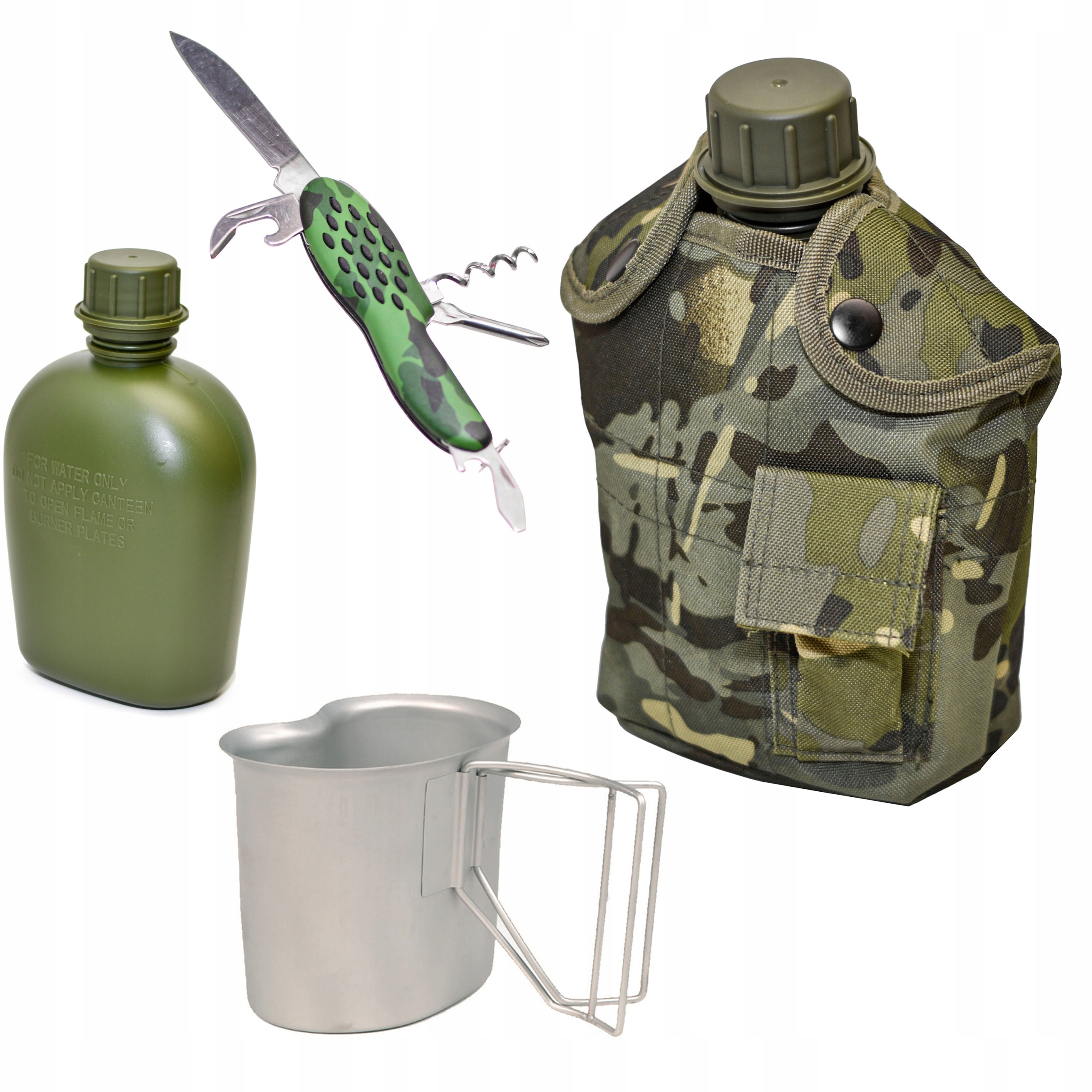 Sada Vojenská Menážka Lahev Na Pití 1 L S Pouzdro Nůž Pouzdro Maskáčový Army