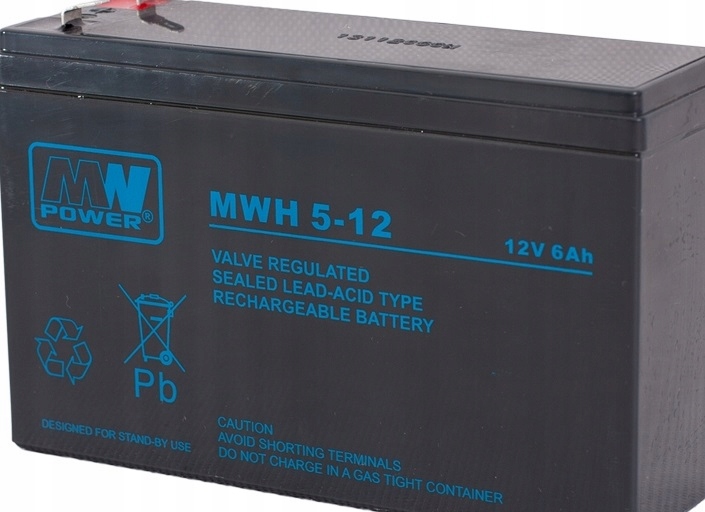 Akumulator Bateria Agm Mw Power Mwh 6Ah 12V MWH5-12L MWH5 T2 F2 Ups Alarm