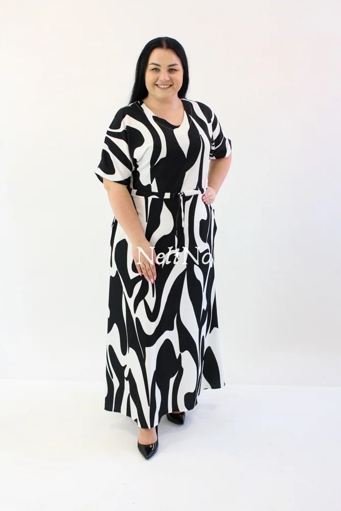 Šaty Maxi se zavazováním, černo-bílé, Uni