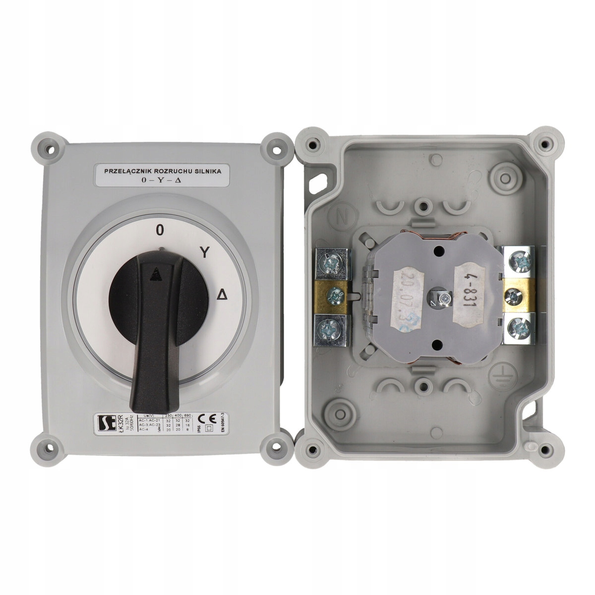 Łącznik Krzywkowy 63A Przełącznik rozruchowy trójfazowy 0,Y,A obudowa OB3 Waga produktu z opakowaniem jednostkowym 0.1 kg