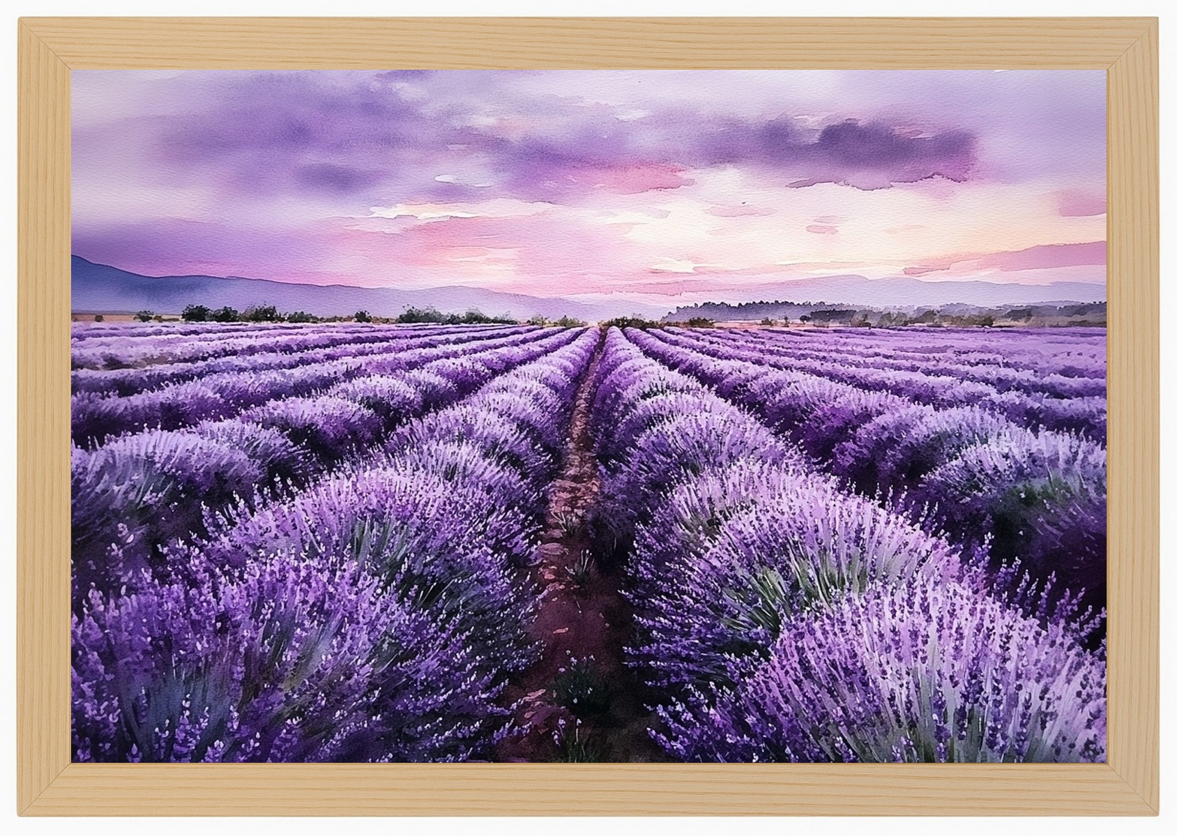 Plakát Rámeček Dřevo Krajina Pole Plantáž Květiny Levandule Fialová 93x62