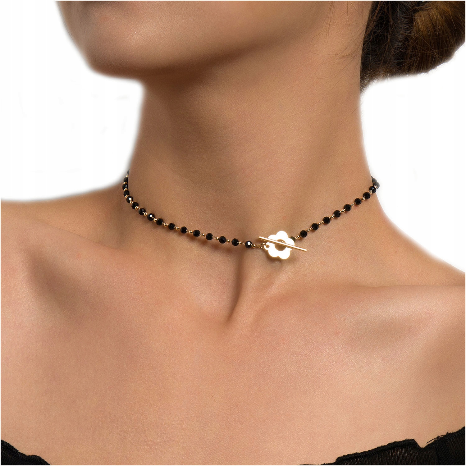 

Czarny Choker Koraliki Naszyjnik Boho Krótki