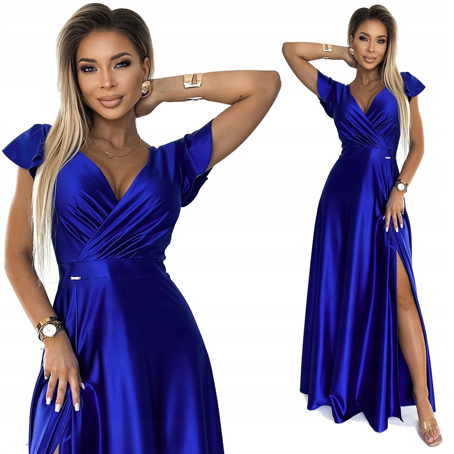 Efektní Maxi Saténová Plesová Sukně S Zavinovacím Výstřihem, Modrá Xs