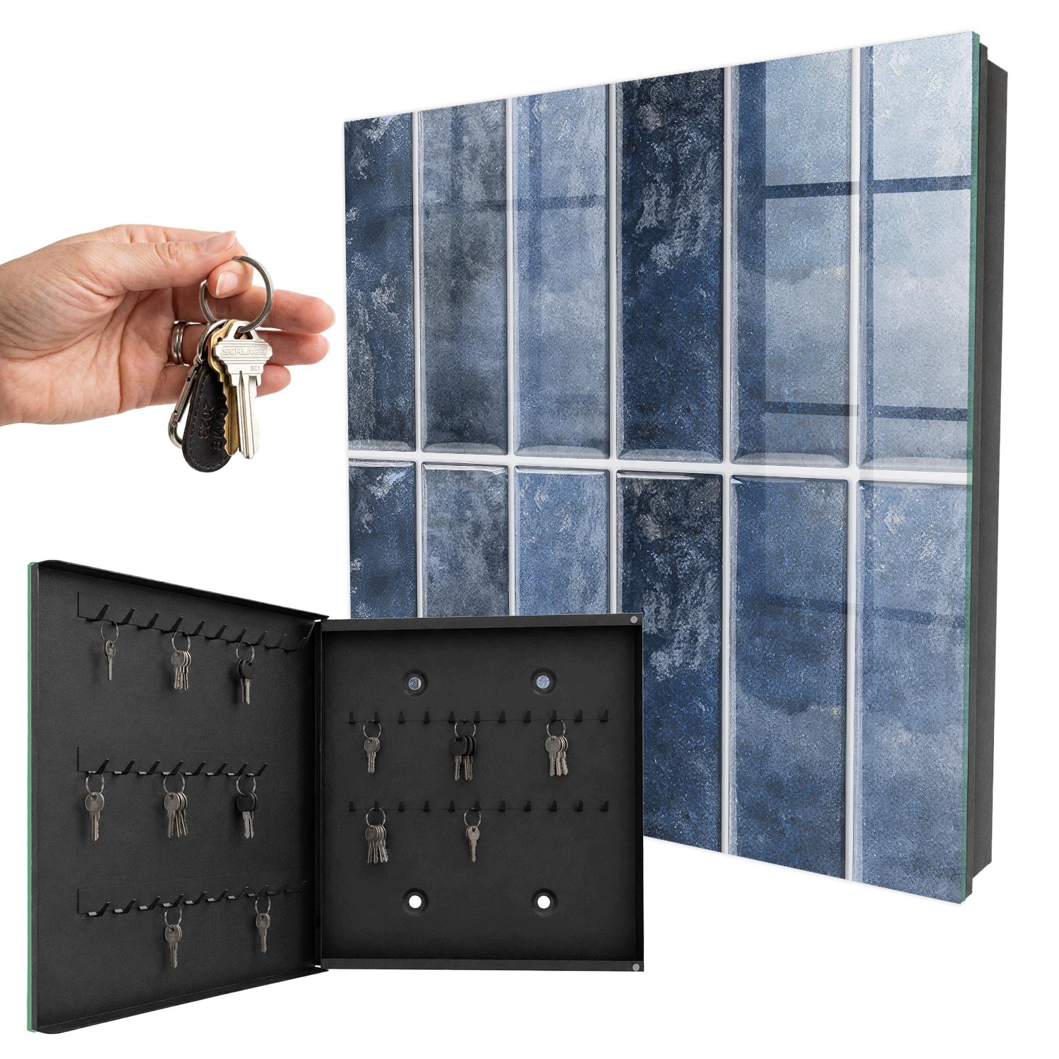 Skříňka Organizér na klíče Modré Dlaždice Černá Levá 30x30 cm