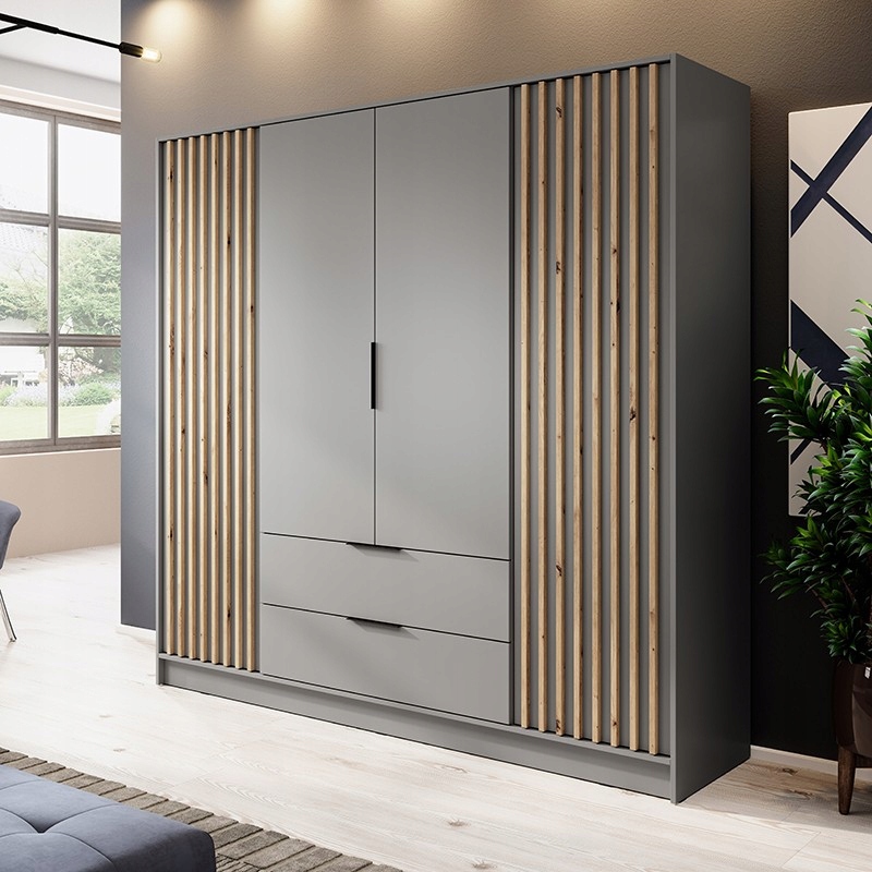 Pojemna Szafa Ubraniowa LAMELE 206cm Kolor Szary Marka Multi Meble