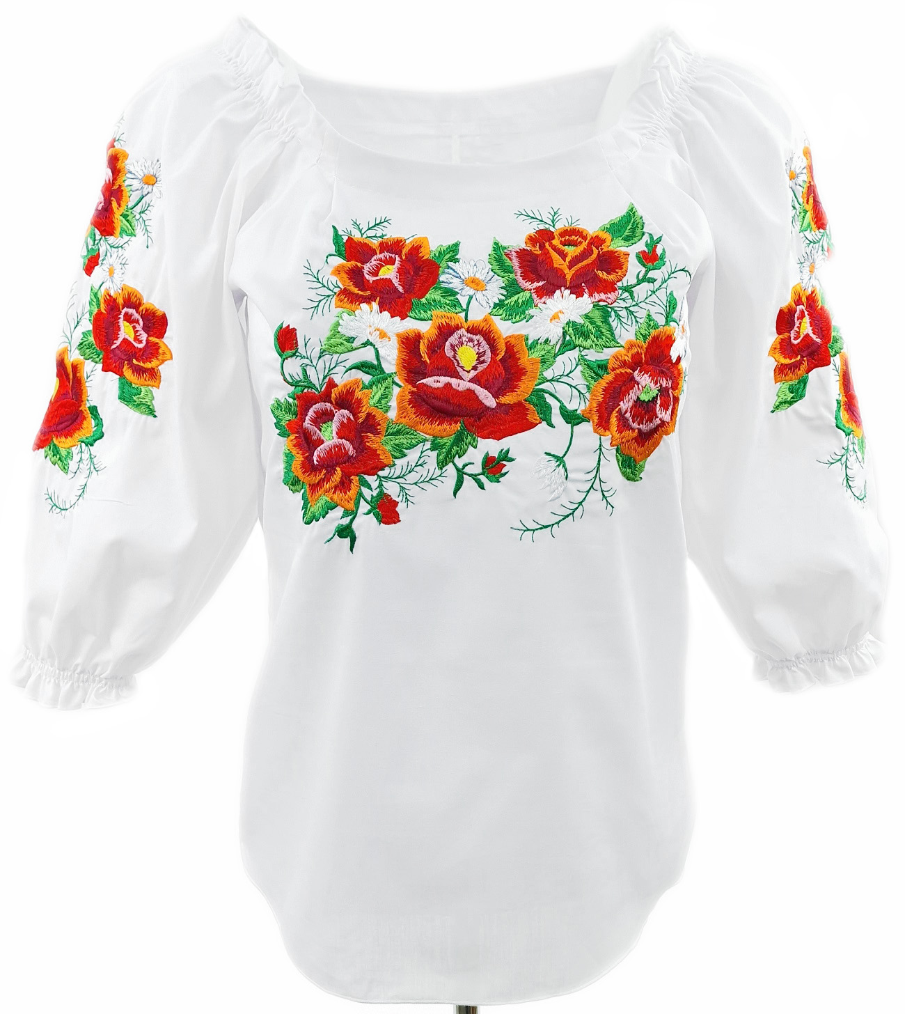 Španělská halenka lidového stylu s vyšívanými růžemi a květy, folklorní košile *XXL*