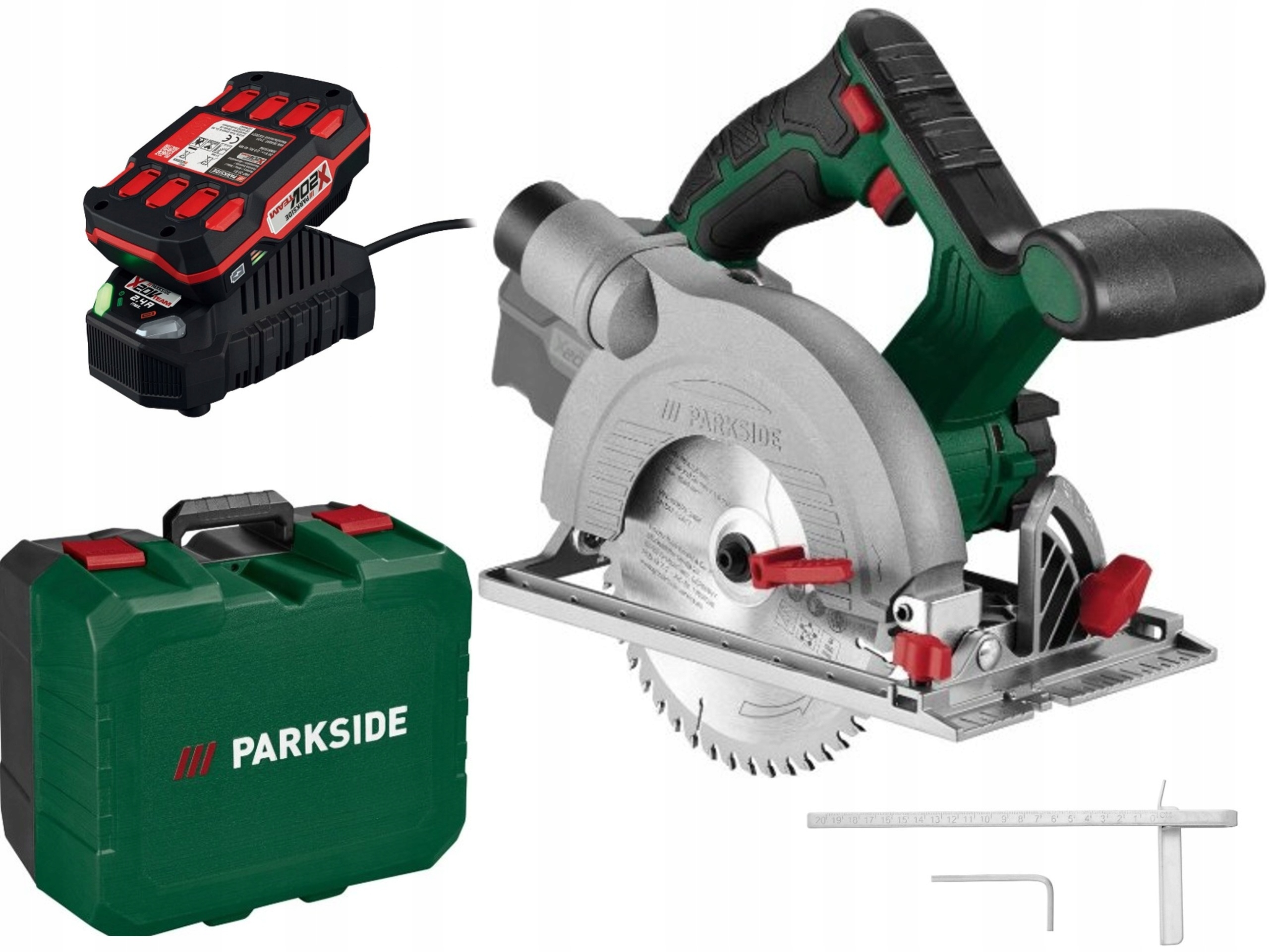 Akumulatorowa Piła Pilarka Tarczowa Parkside 20V 160mm Aku2Ah Ładowarka 65W