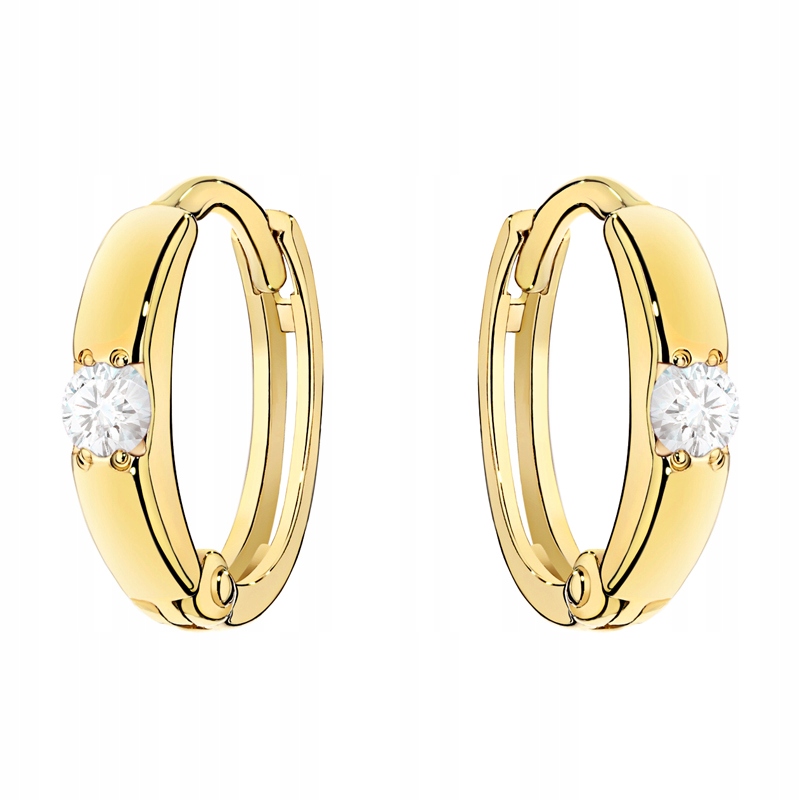 Klasyczne Złote Kolczyki Damskie pr. 333 8k Kółka Koła z Białymi Cyrkoniami