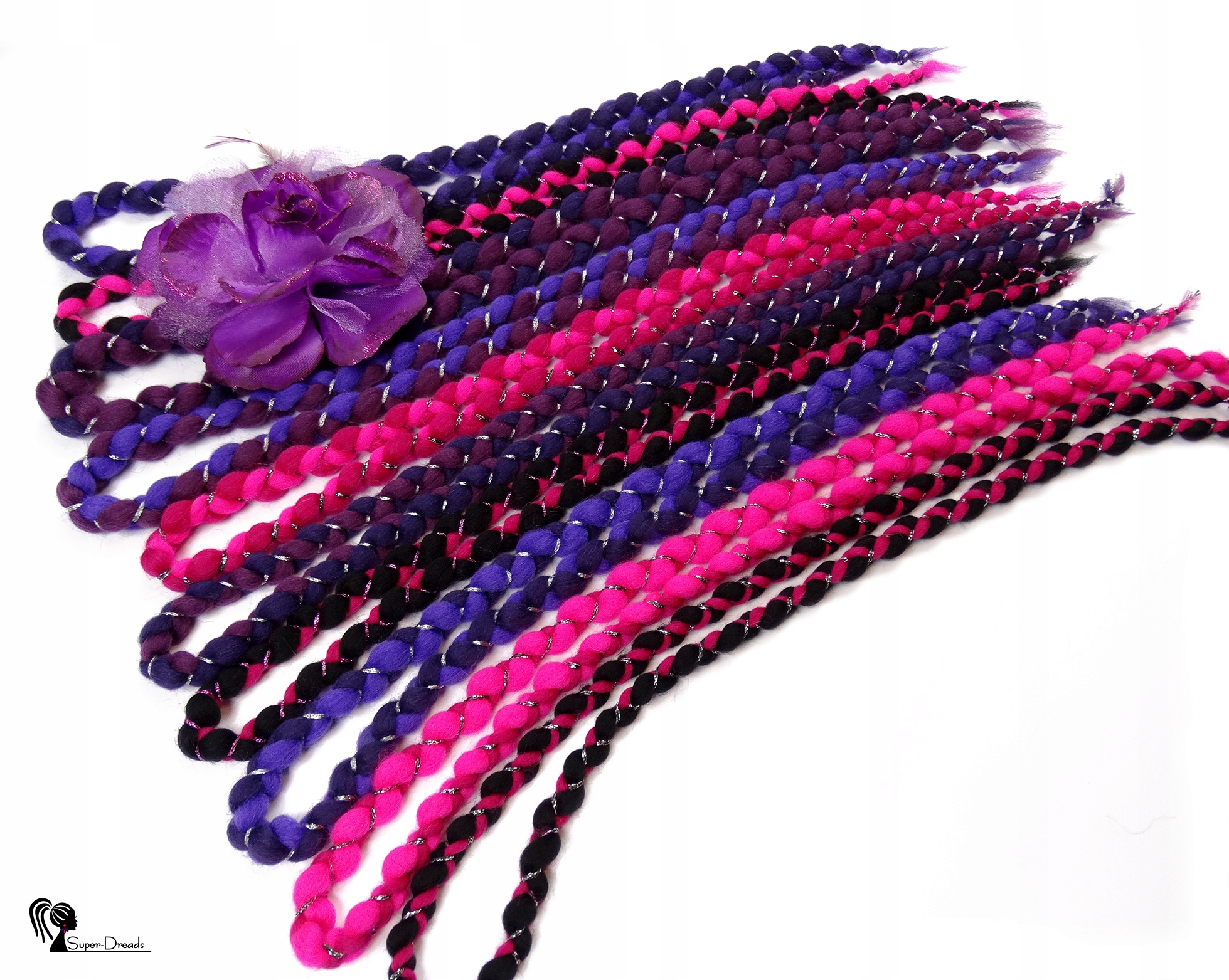 Vlněné copánky, fialová růžová barva, Purpurový Rock And Roll, 40 kusů