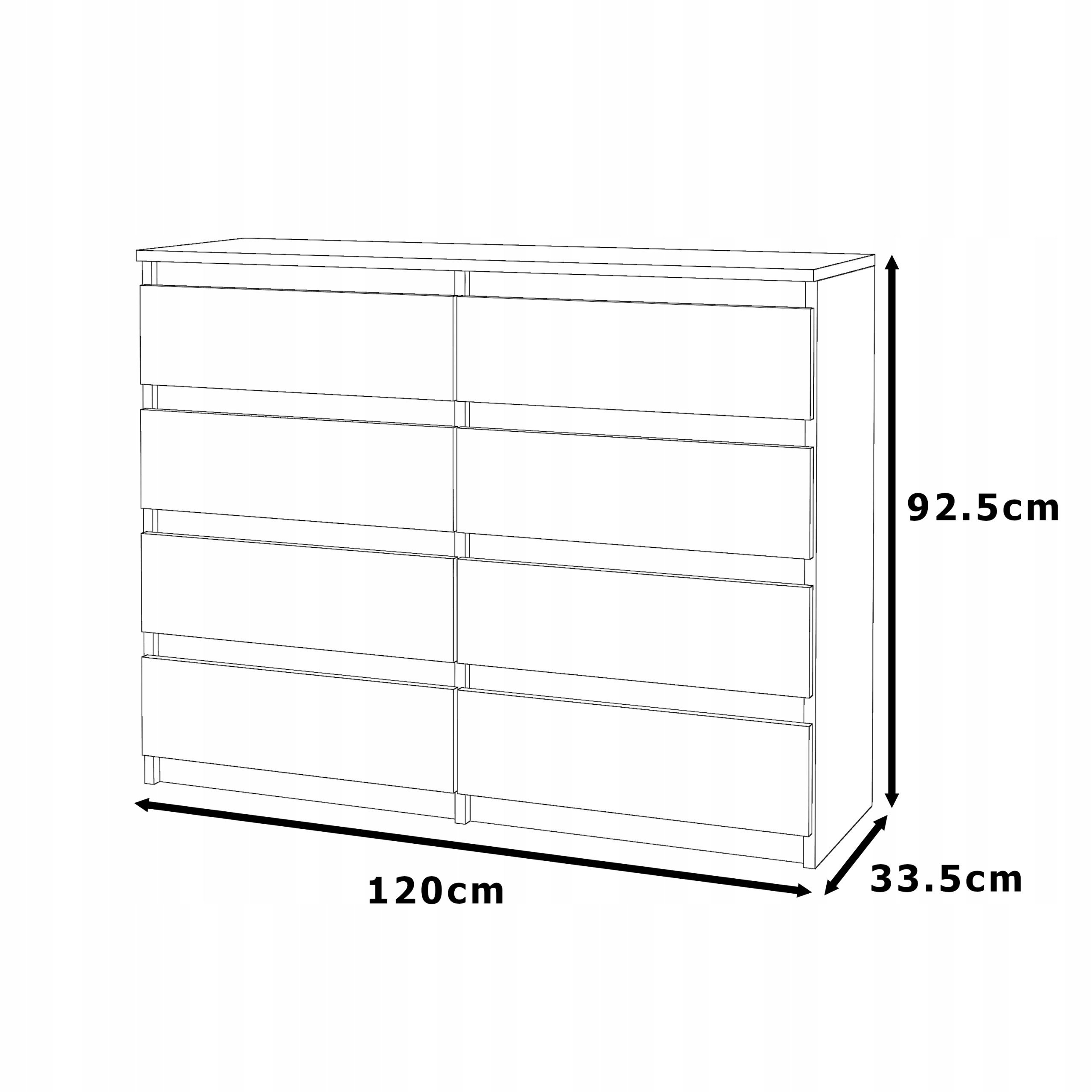 Komoda Dąb Sonoma Biała z 8 Szufladami 120 CM Szafka Rtv Duża Nowoczesna Marka Stiv-Meble