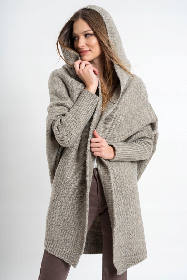 NEIRO LUŹNY SWETER KARDIGAN Z KAPTUREM OVERSIZE Model NEIRO