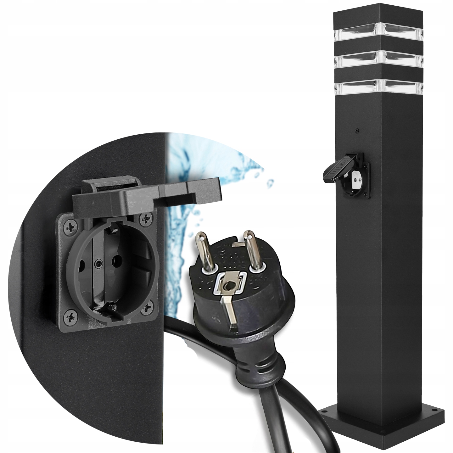 Lampa Ogrodowa Słupek Z Gniazdem 230V Led E27 60CM Z Gniazdem Aluminium