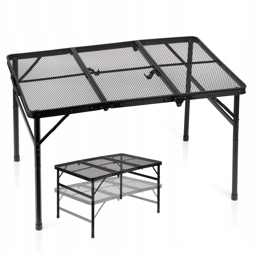 Stół turystyczny składany aluminiowy czarny 2w1 90x60x27/56 cm