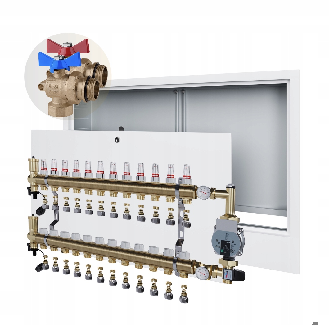 Rozdělovač podlahového vytápění 12 skříňka pod omítku+WILO+PEX+VENTIL Kul Úhel