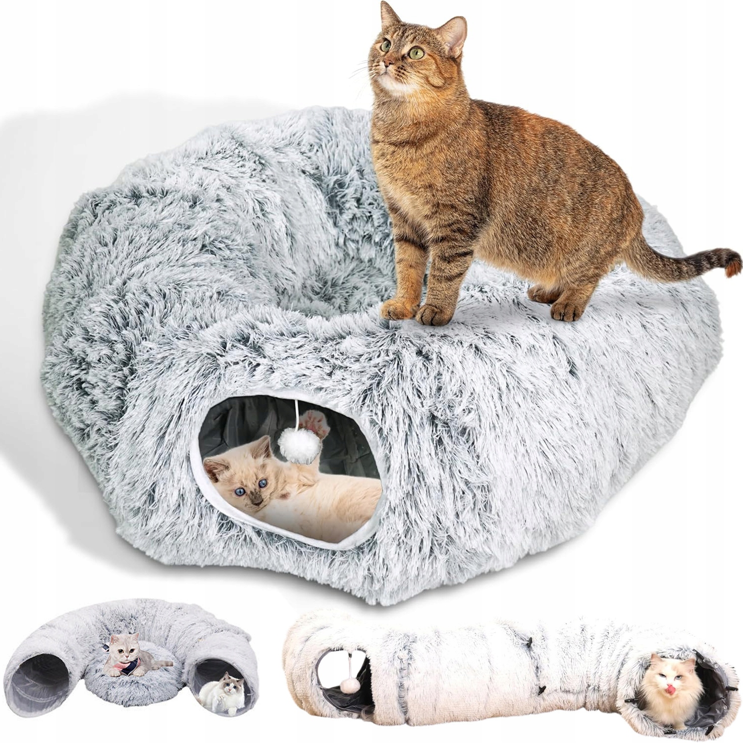 Levně Pelíšek Tunel Pro Kočky Donut Polštář Snadno Instalovatelný, Šedý, Uzavřený