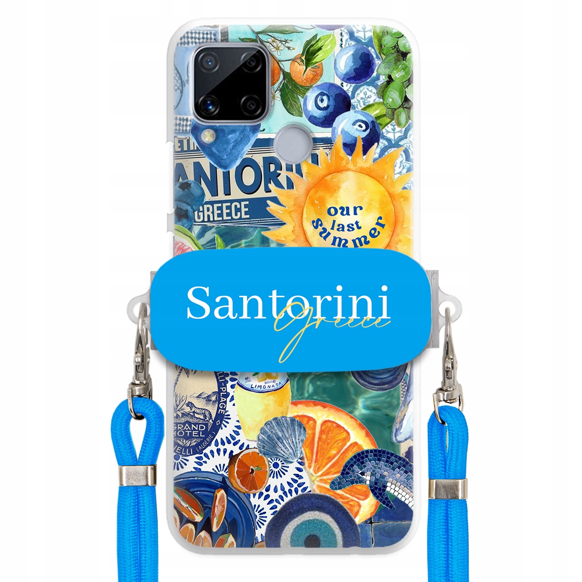 Puzdro pre Realme C15 Modré Crossbody vodítko držiak Santorini Sea Vibes