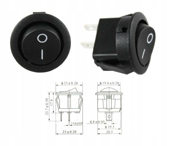 

Przełącznik Okrągły 2PIN Kołyskowy 6,5A 250V