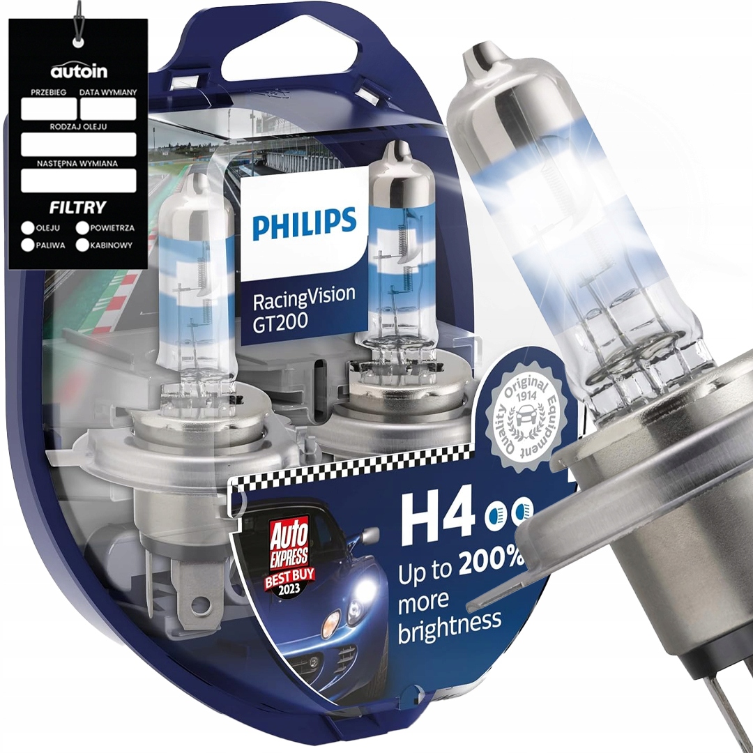 Najmocniejsze Żarówki H4 Philips Racing Vision GT200 +200% Zestaw 2 Sztuki