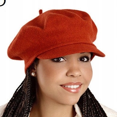Rudý vlněný Český baret kšiltovka zimní dámský kabát Rabione