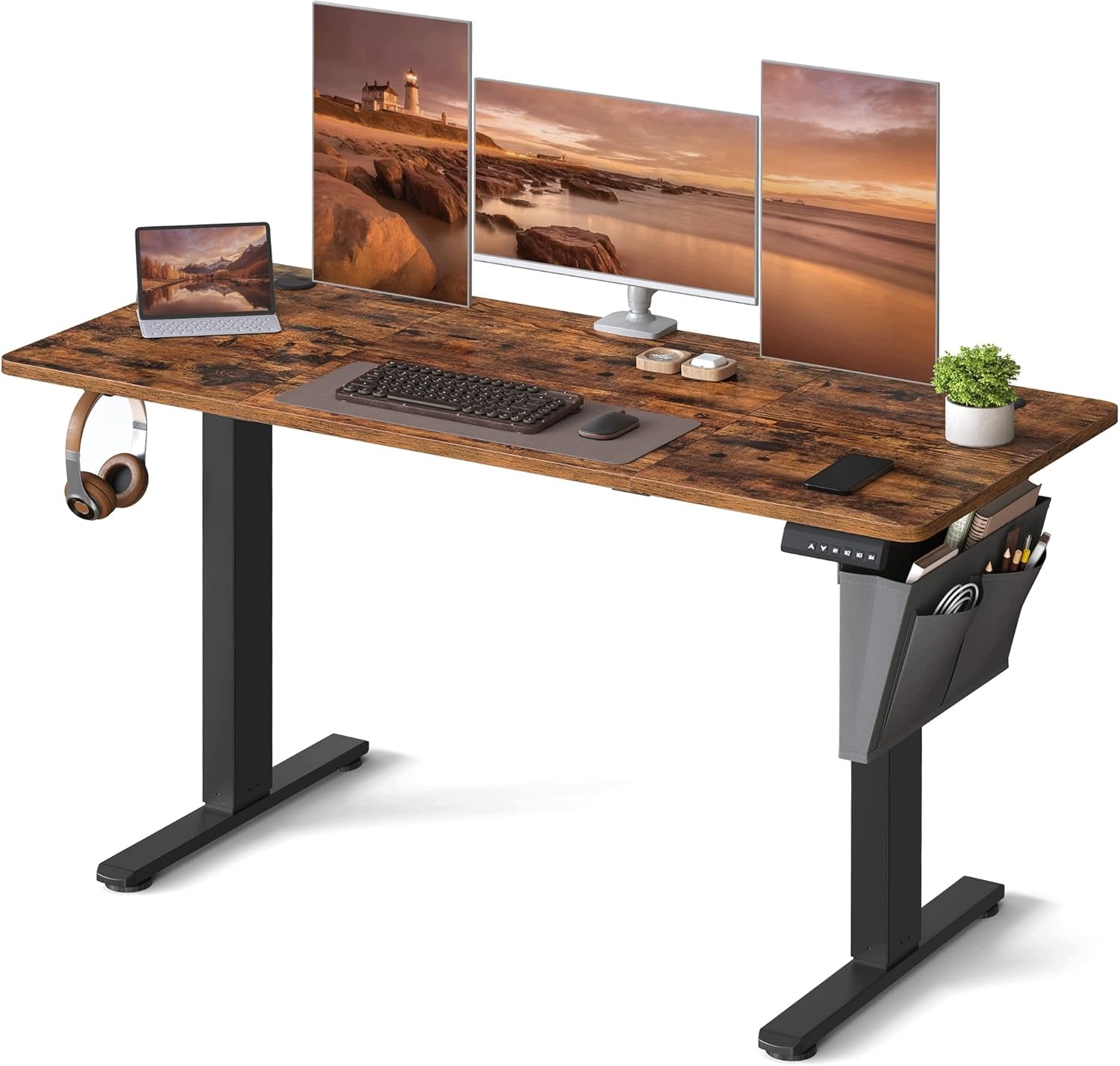 Elektrický Psací Stůl Nastavitelný 140 X 60 CM S Vintage Výškovou Pamětí