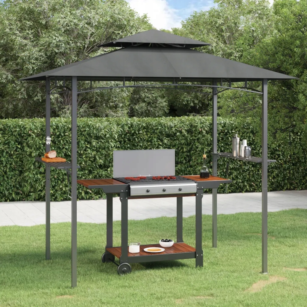 Bbq altán s bočními policemi antracitový 240x150x243 cm ocel Antracitová 36