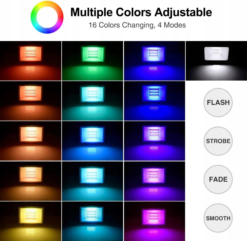 HALOGEN RGB 100W 16 KOLORÓW 4 TRYBY + PILOT IP66 Marka inna