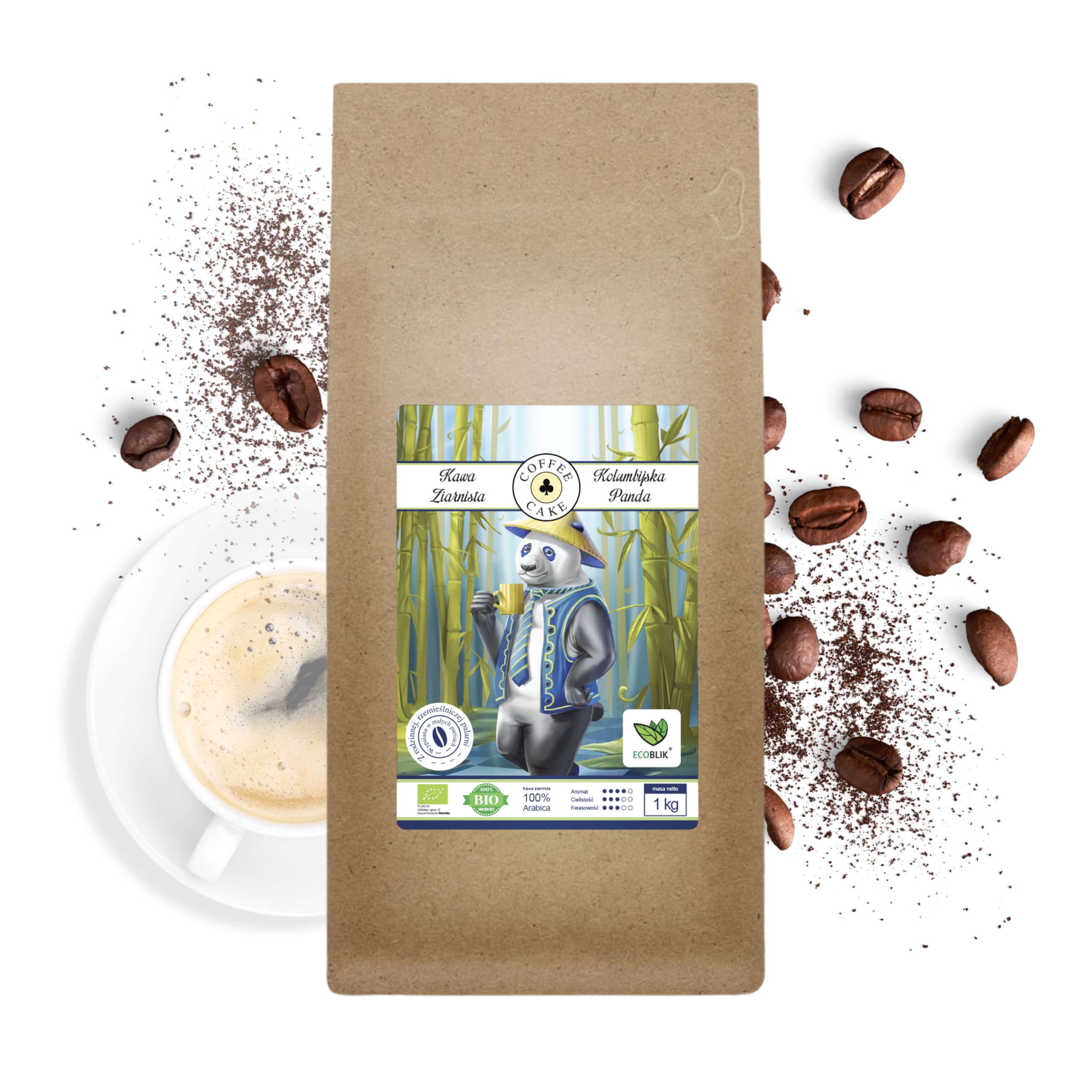 Eco Blik Kawa Ziarnista 100% Arabica Kolumbia Ziarno 1000g 1kg Eko Aroma