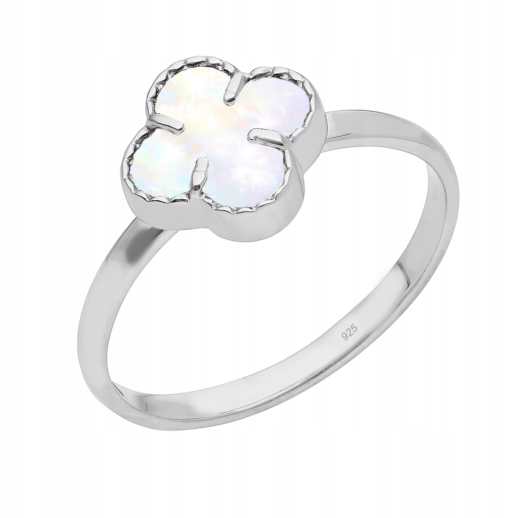 Stříbrný prstýnek čtyřlístek květina perleť Ag 925 vel 12