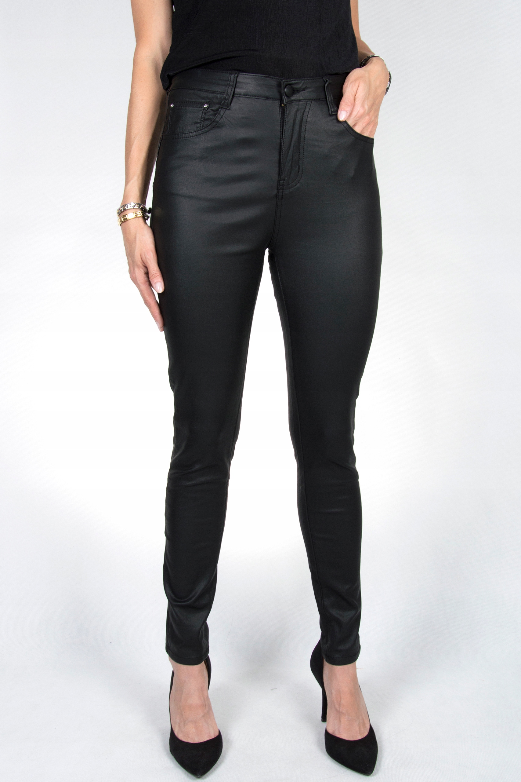 MATOWE WOSKOWANE DAMSKIE SPODNIE MODELUJĄCE r.38 Stan (wysokość w pasie) wysoki