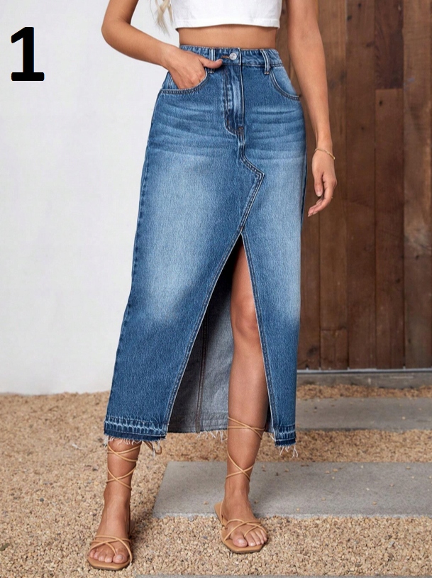 SPÓDNICA JEANSOWA DŁUGA ROZCIĘCIE JEANS KOLORY L Marka inna