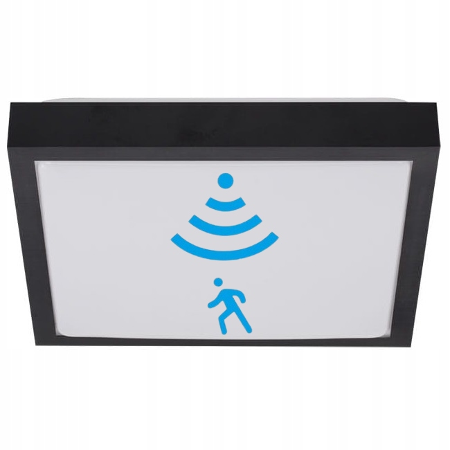Lampa Do Łazienki Czarna Czujnik Ruchu Plafon Panel Led 2 x E27 IP44
